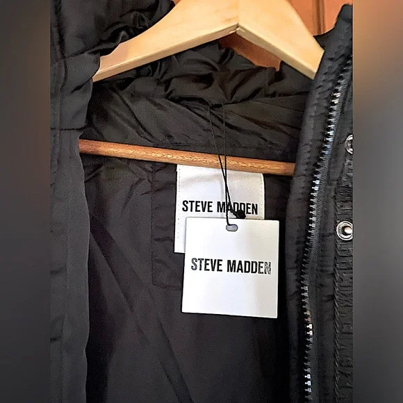 🏷️ BNWT STEVE MADDEN LONG BLACK WINTER COAT~MD~w/THUMB HOLES & POCKETS - Picture 7 of 13